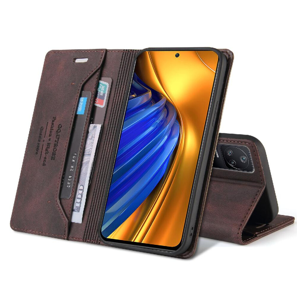 (Brown) Case For Xiaomi Redmi K40s Premium Leather Two Card Slots Kickstand Premium Leather Brown 764762720254