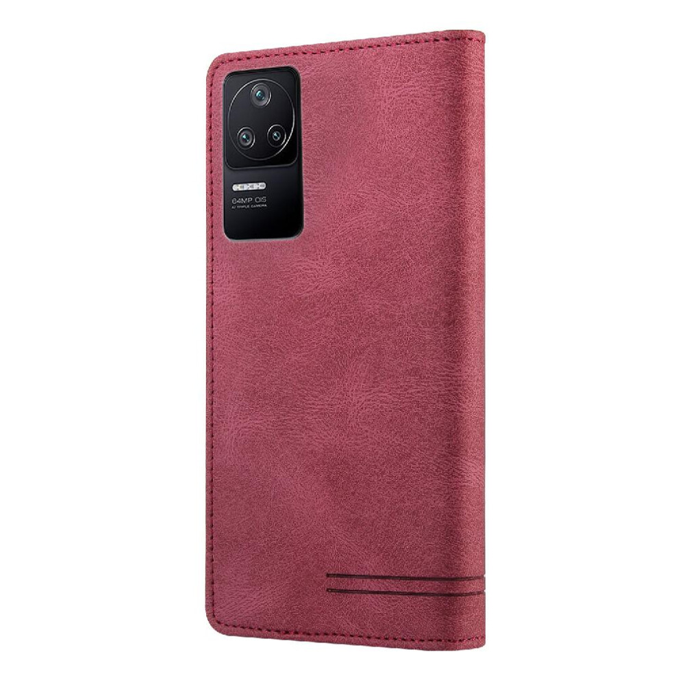 (Red) Case For Xiaomi Poco F4 5G Two Card Slots Kickstand Premium Leather Premium Leather Red 764762720322