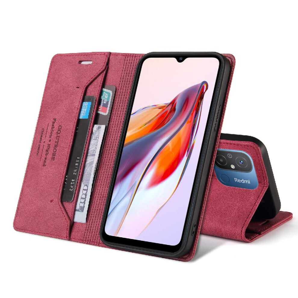(Red) Case For Xiaomi Mi 12C Two Card Slots Premium Leather Kickstand Premium Leather Red 764762720407