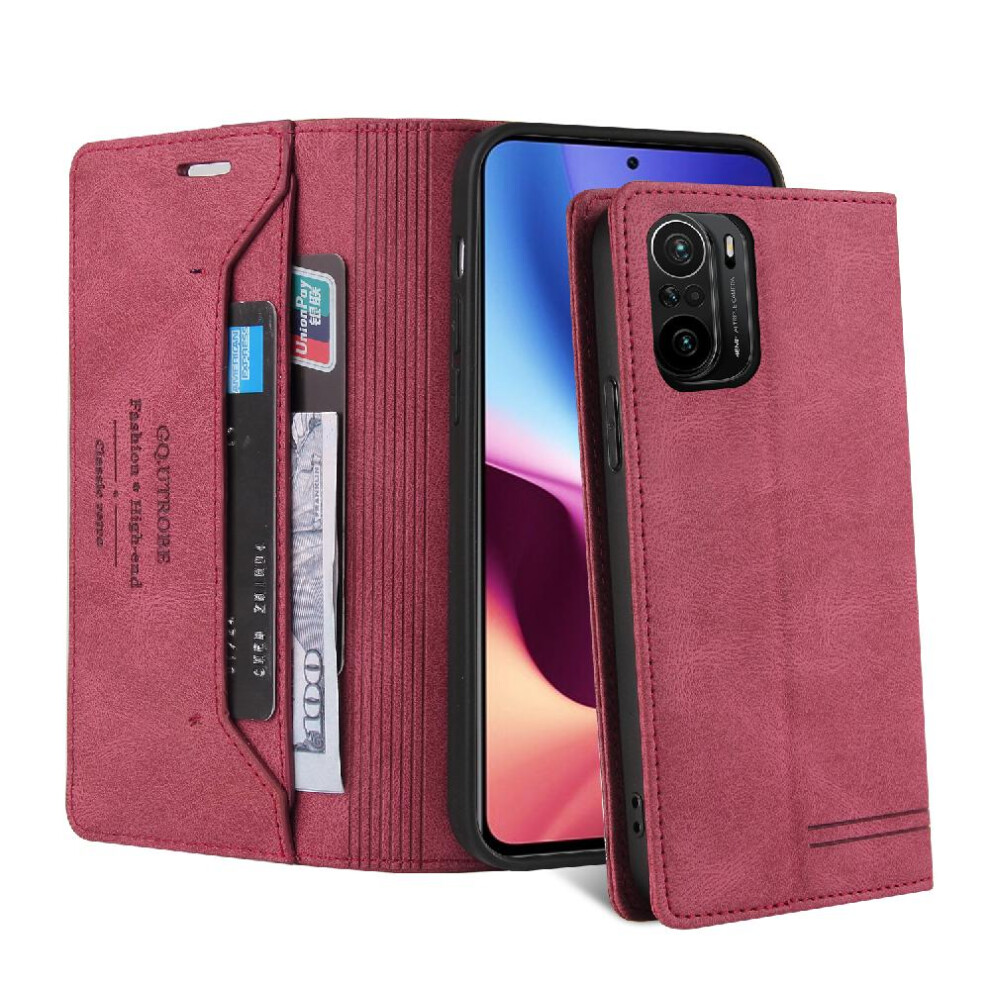 (Red) Case For Xiaomi Poco F3 Premium Leather Two Card Slots Kickstand Premium Leather Red 764762720520