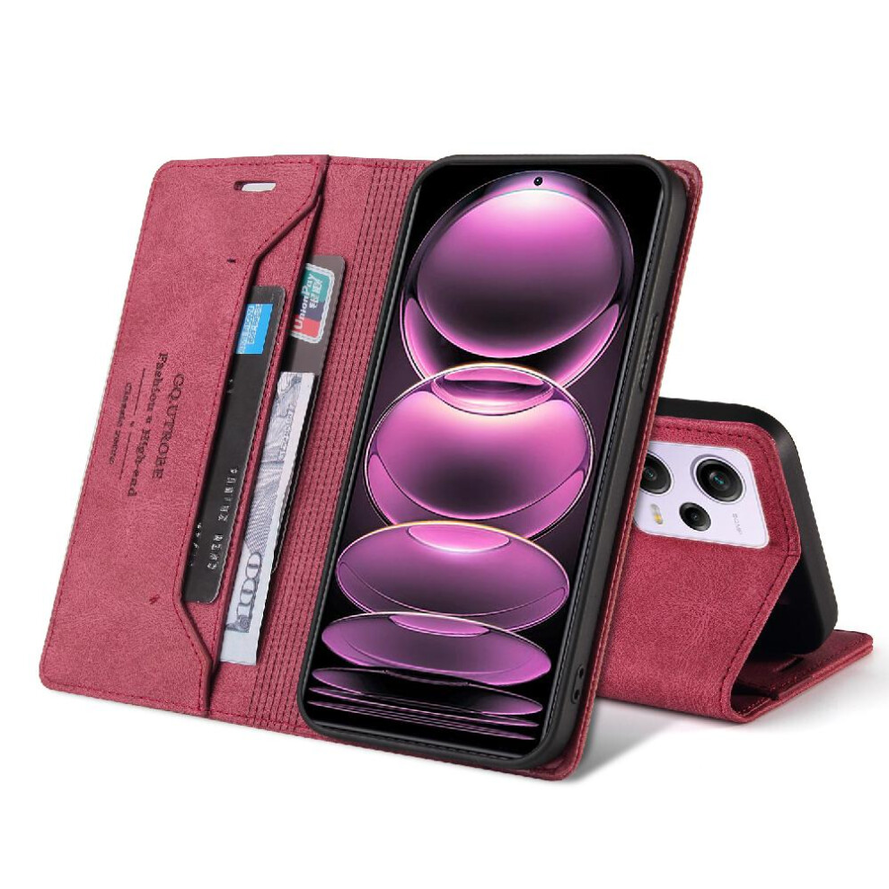 (Red) Case For Xiaomi Mi Note12 Pro 5G Kickstand Premium Leather Premium Leather Two Card Slots Red 764762720643