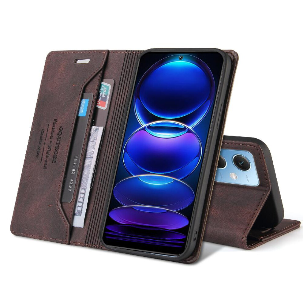 (Brown) Case For Xiaomi Redmi Note12 5G Kickstand Premium Leather Two Card Slots Premium Leather Brown 764762720698