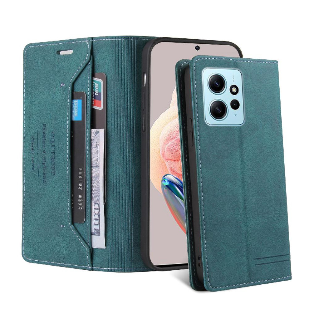 (Green) Case For Xiaomi Redmi Note12 4G Premium Leather Premium Leather Kickstand Two Card Slots Green 764762720742