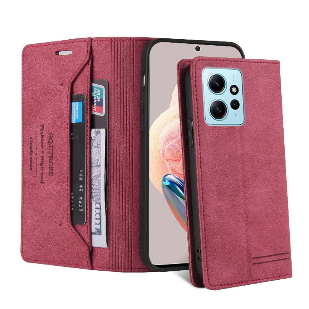 (Red) Case For Xiaomi Mi Note12 4G Premium Leather Premium Leather Kickstand Two Card Slots Red 764762720766