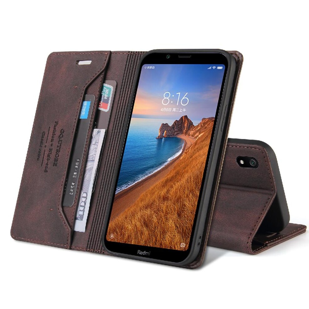(Brown) Compatible With Xiaomi Redmi 7A Case Premium Leather Premium Leather Kickstand Two Card Slots Brown 764762720896