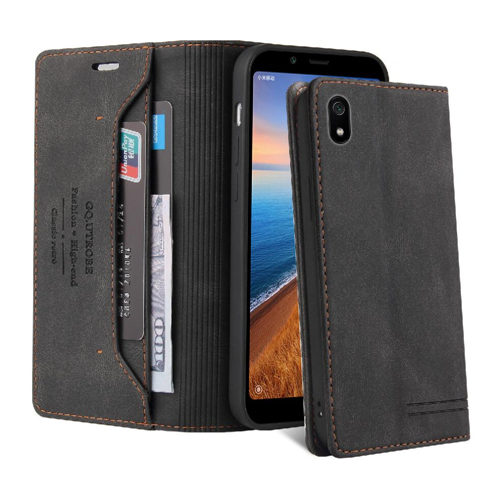 (Black) Compatible With Xiaomi Redmi 7A Case Premium Leather Premium Leather Kickstand Two Card Slots Black 764762720919