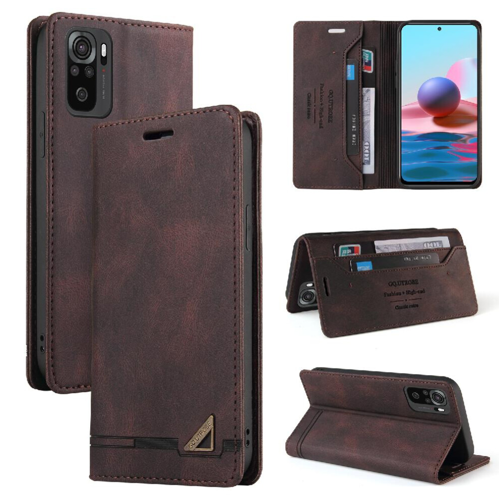 (Brown) Case For Xiaomi Redmi Note 10 4G/Note 10S Premium Leather Premium Leather Two Card Slots Kickstand Brown 764762720971