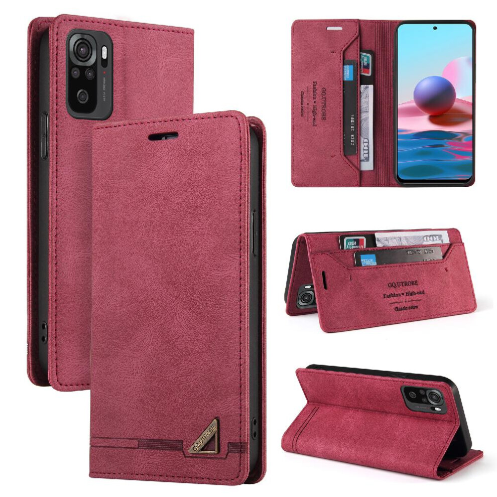 (Red) Case For Xiaomi Mi Note 10 4G/Note 10S Premium Leather Premium Leather Two Card Slots Kickstand Red 764762721008