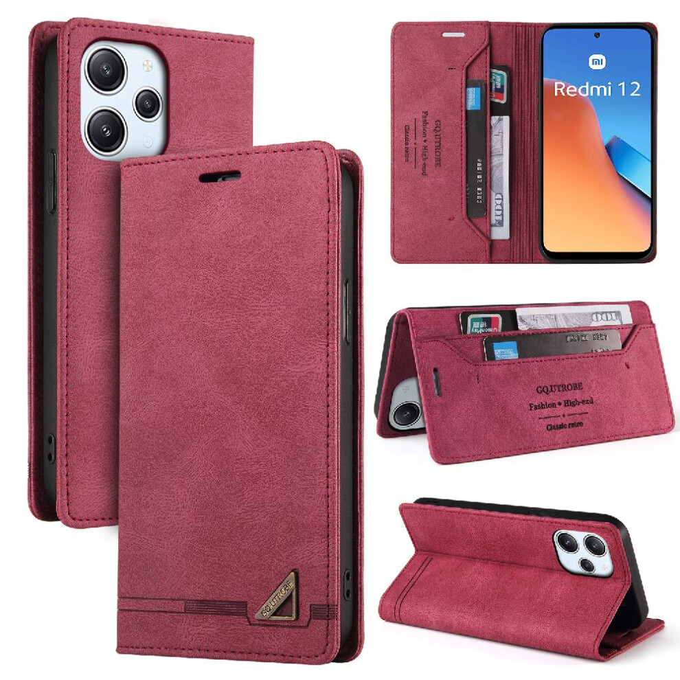 (Red) Case For Xiaomi Mi Note 13 5G Two Card Slots Kickstand Premium Leather Premium Leather Red 764762721169