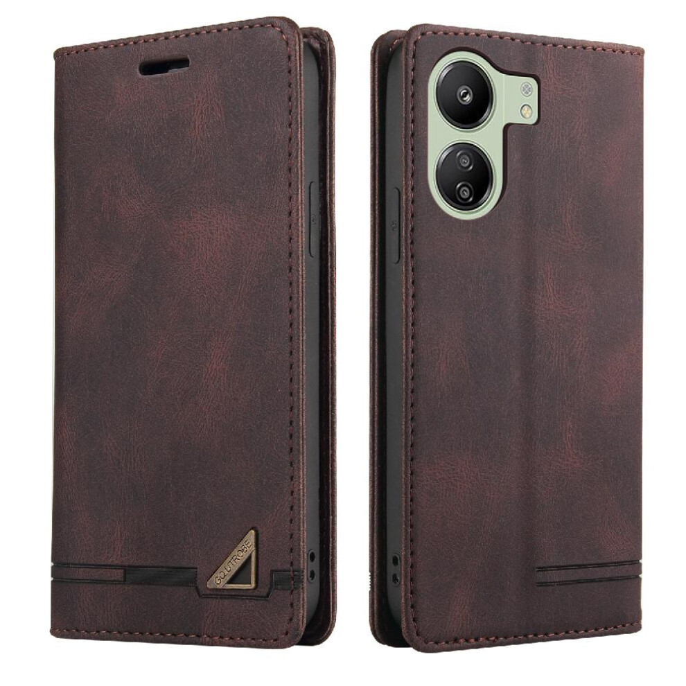(Brown) Case For Xiaomi Redmi 13C 4G Premium Leather Premium Leather Two Card Slots Kickstand Brown 764762721213