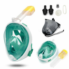 (Grön, S/M) Snorkelmask – helansiktsmask för snorkling i grunt vatten – 180 synfält – snorkel- och dykmask för vuxna och barn