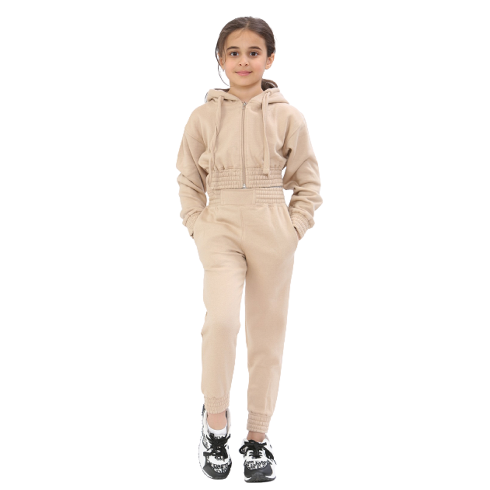 (Nude, 11-12 Years) Kids Girls 2 Pcs Tracksuit Hoodie Joggers Sweatpants Jogging Suit -7 to 14 years