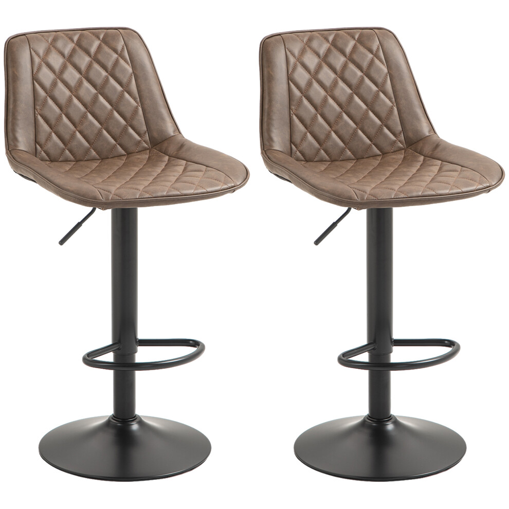 HOMCOM Bar Stools Set Of 2, Adjustable Bar Chairs 360 Swivel For Kitchen Brown