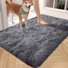 (Grey, 80cm x 150cm (2ft 6" x 5ft)) Non Slip Shaggy Outdoor Large Area Rug Runner Mats