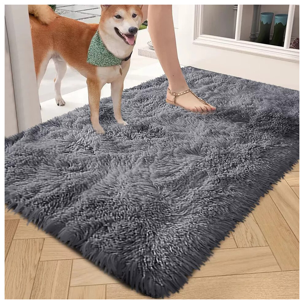 (Grey, 80cm x 150cm (2ft 6" x 5ft)) Non Slip Shaggy Outdoor Large Area Rug Runner Mats