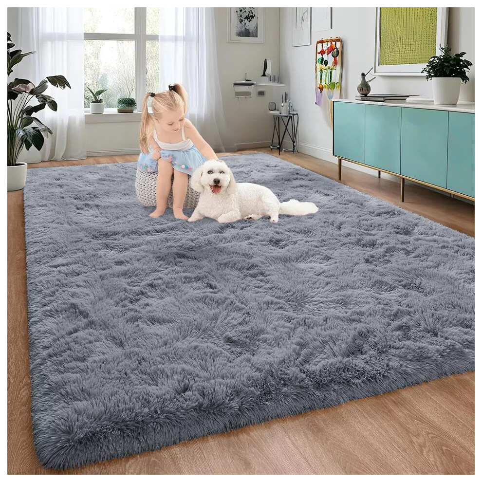 (Grey, 160 x 230 cm (5ft 4" x 7ft 8")) Non Slip Shaggy Outdoor Large Area Rug Runner Mats