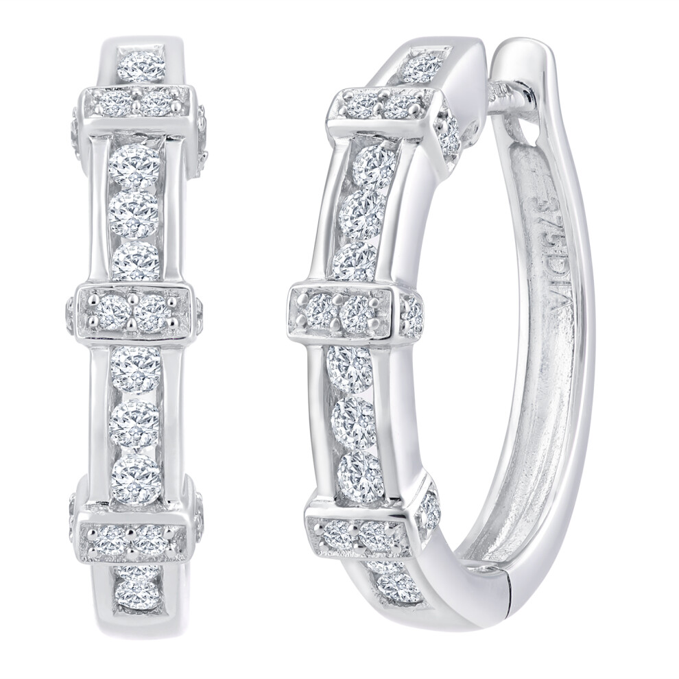 Jewelco London 9ct White Gold Round 1/2ct Diamond Channel Hoop Earrings 3mm - PE0AXL3623W
