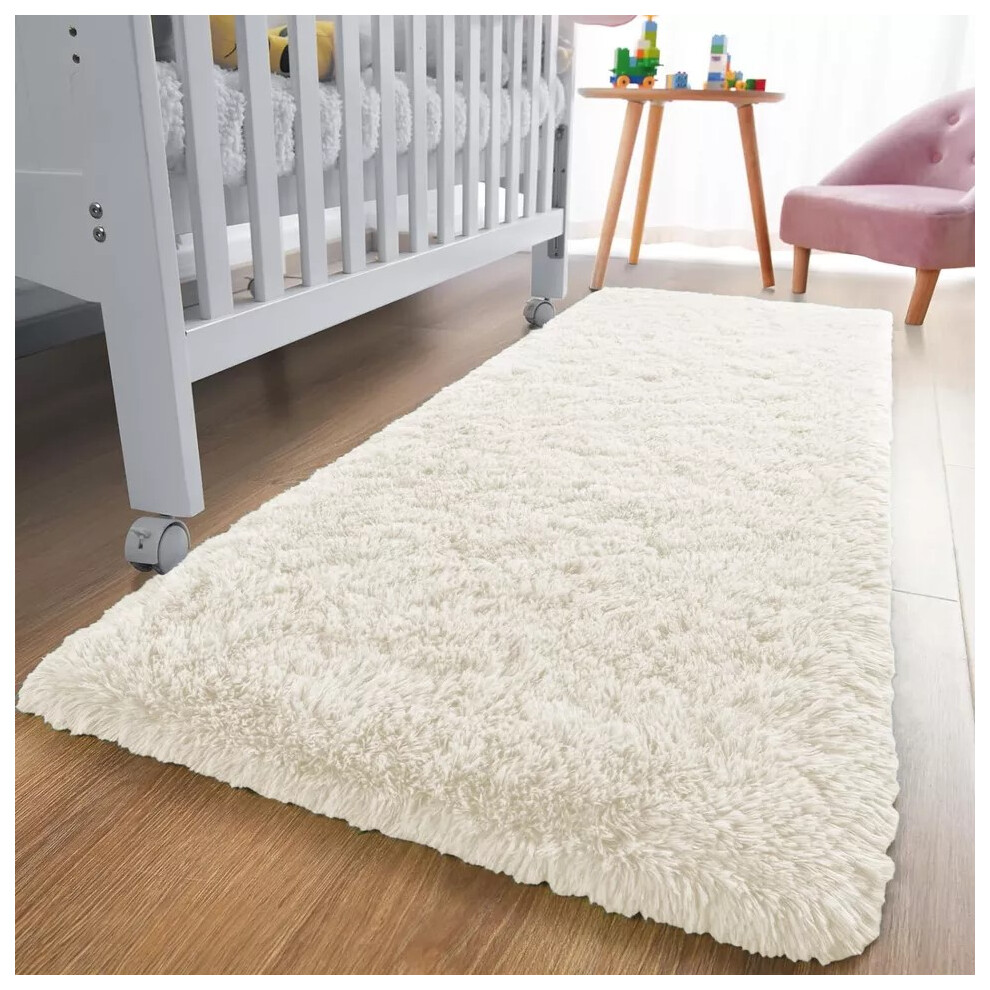 (Cream, 60cm x 220cm (2ft x 7ft 3")_Runner) Non Slip Shaggy Outdoor Large Area Rug Runner Mats