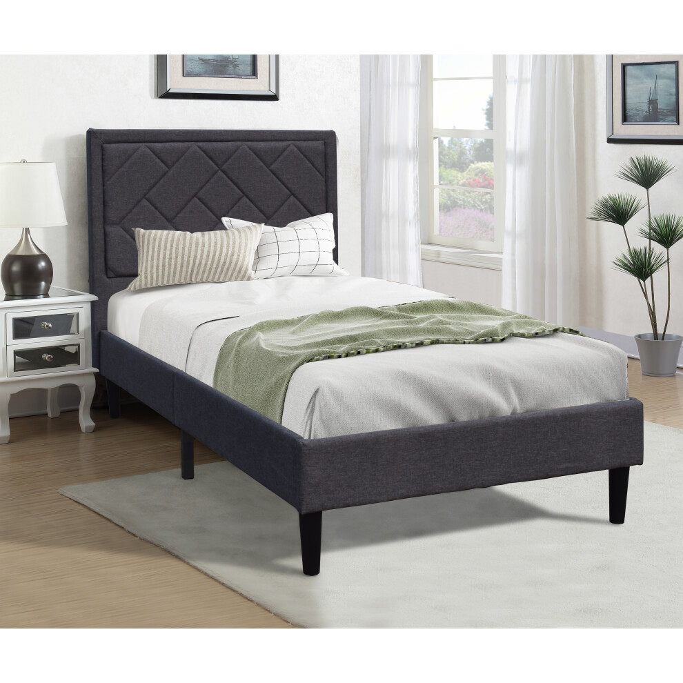 (3ft Single, Dark Grey) Fabric Bedframe With Padded Headboard Various Sizes And Colours