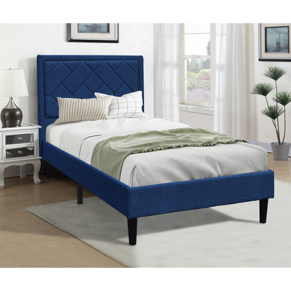 (3ft Single, Blue ) Fabric Bedframe With Padded Headboard Various Sizes And Colours