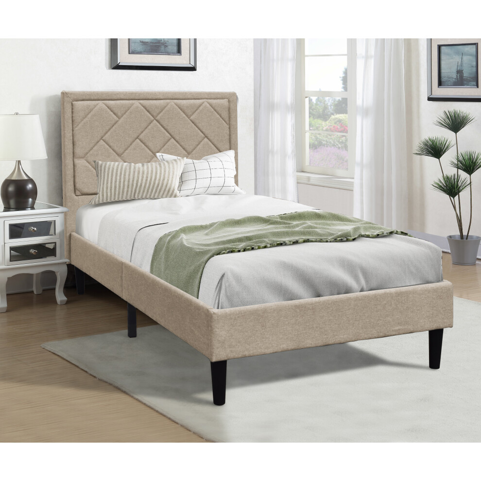 (3ft Single, Stone) Fabric Bedframe With Padded Headboard Various Sizes And Colours