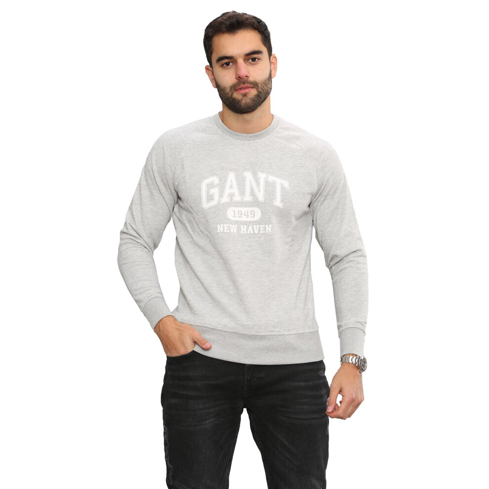 (Grey, L) Gant Mens Printed Pullover Shield Sweatshirt