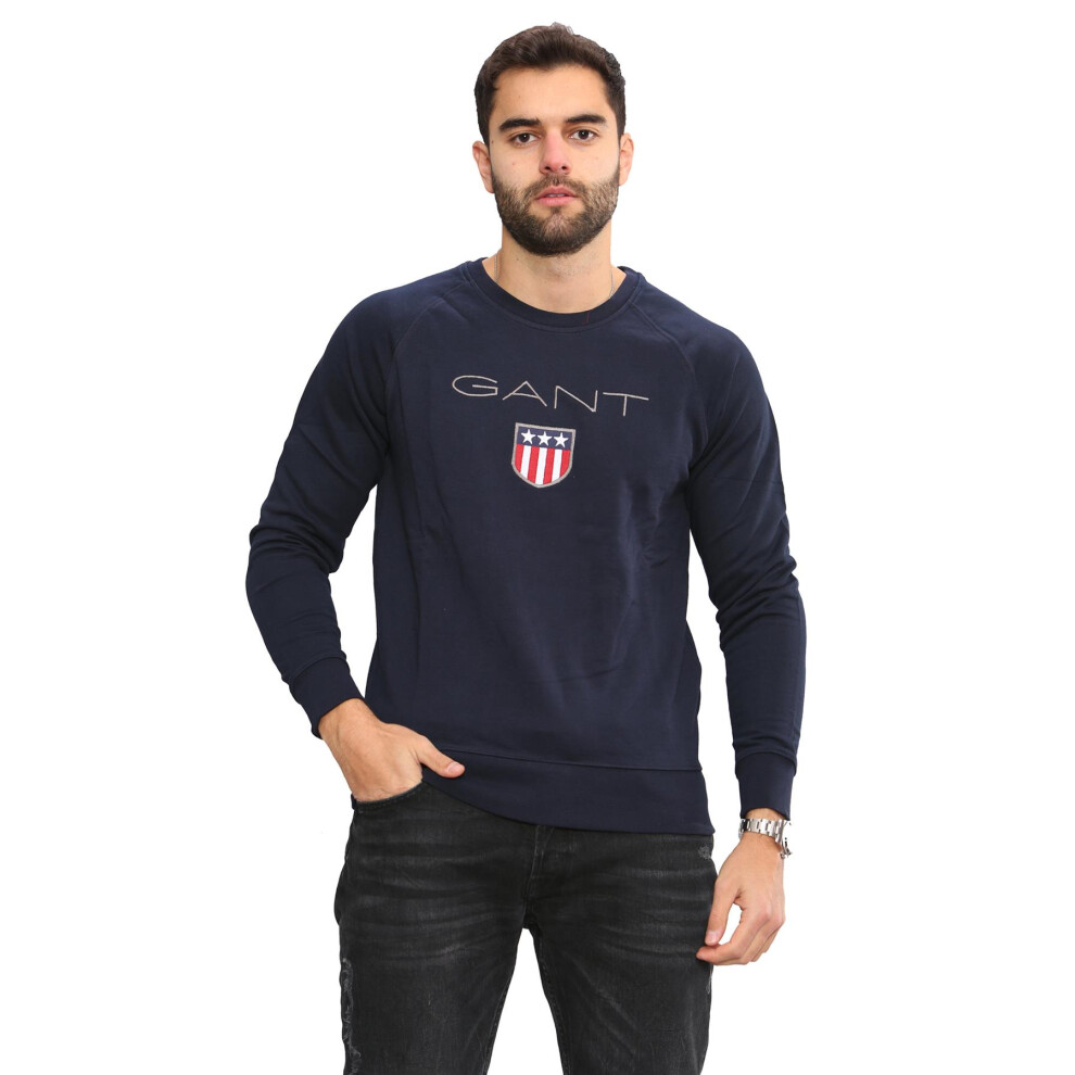 (Blue, M) Gant Mens Printed Pullover Shield Sweatshirt