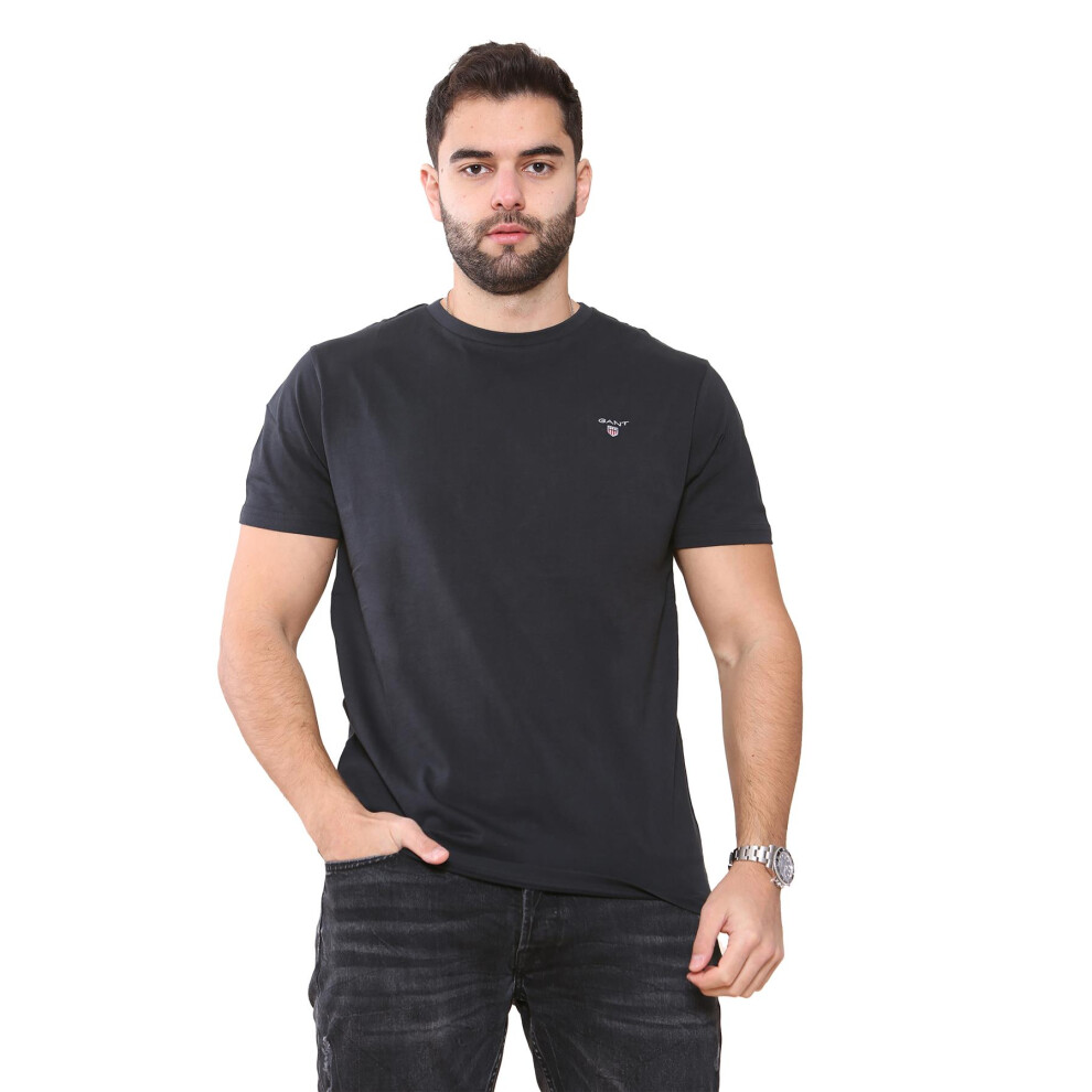 (Black, M) Gant Mens Contrast logo Crew Neck T-shirt