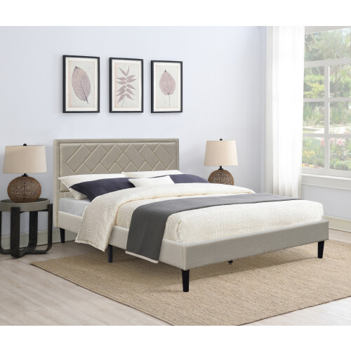 Comfy Living (4ft6 Double, Stone) Fabric Bedframe With Padded Headboard Various Sizes And Colours