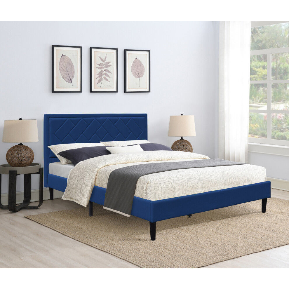 (5ft Kingsize, Blue ) Fabric Bedframe With Padded Headboard Various Sizes And Colours