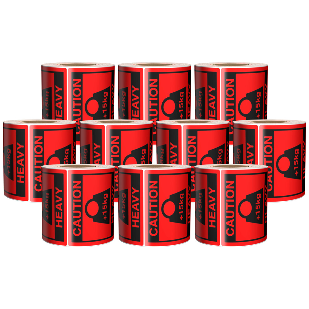 (10 Roll [5000 Sticker]) Package Caution Heavy Parcel Sticker Over 15kg 80x80mm 500 Shipping Labels Rolls Warning Labels Self Adhesive Bright Red Parcel Stickers