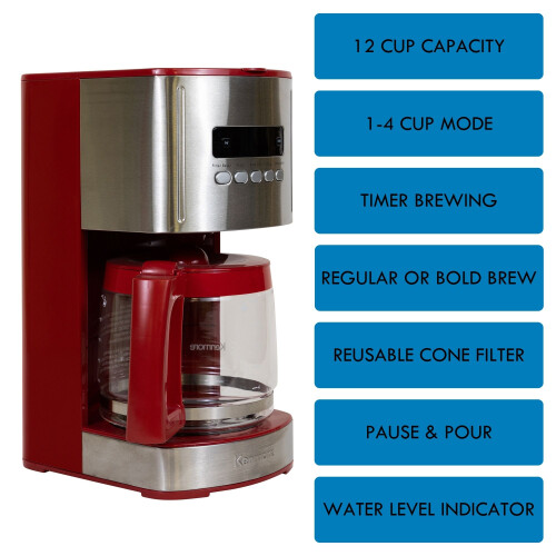 Koolatron Kenmore Aroma Control 12-Cup Programmable Coffee Maker, Red 1