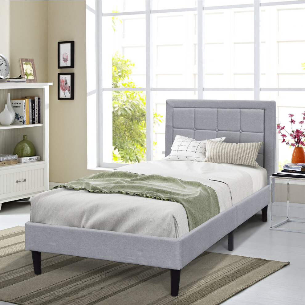 (3ft Single, Light Grey) Fabric Bedframe With Buttoned Headboard In Various Sizes And Colours