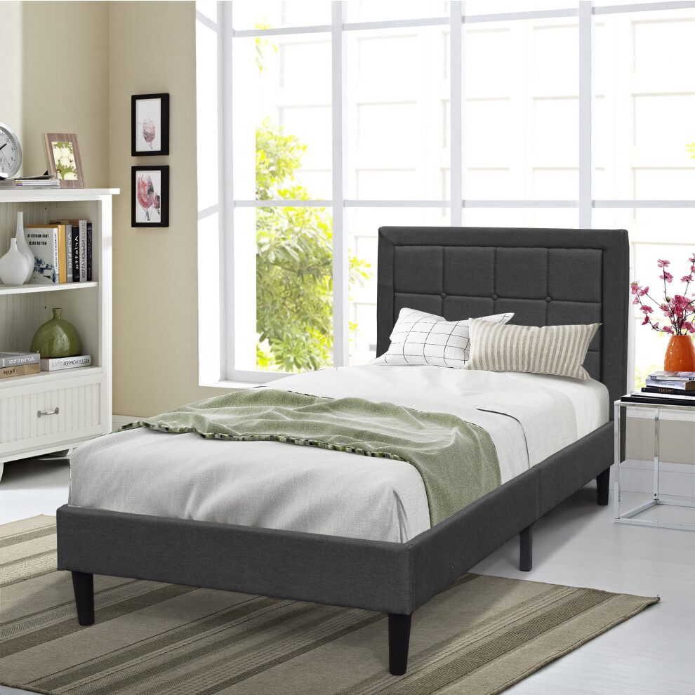 (3ft Single, Dark Grey) Fabric Bedframe With Buttoned Headboard In Various Sizes And Colours