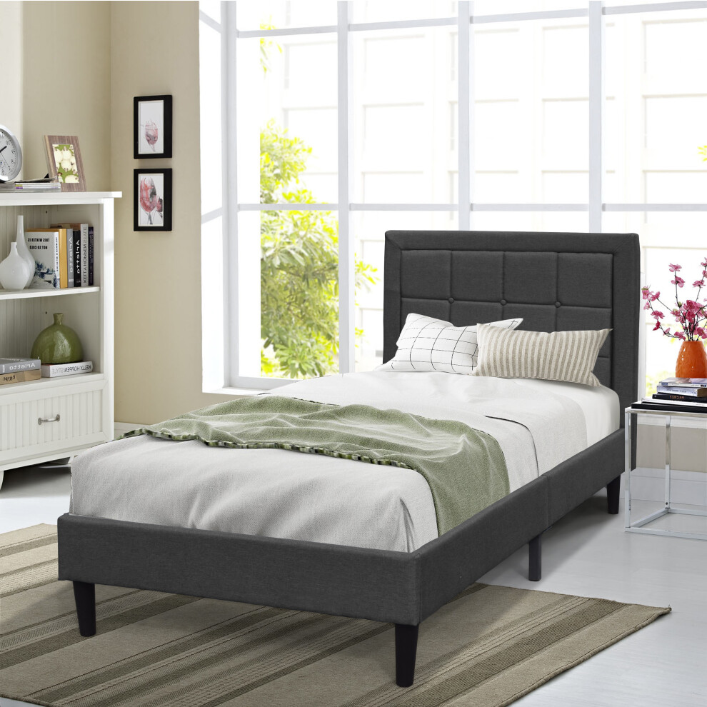 Comfy Living (3Ft Single, Dark Grey) Fabric Bedframe With Buttoned Headboard In Various Sizes And Colours