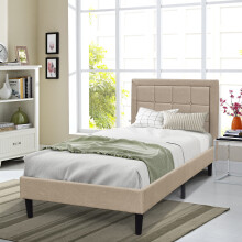 (3ft Single, Stone) Fabric Bedframe With Buttoned Headboard In Various Sizes And Colours