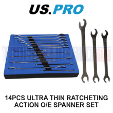 US PRO Tools 14pcs Ultra Thin Ratcheting Action O/E Spanner Set Metric SAE 7547