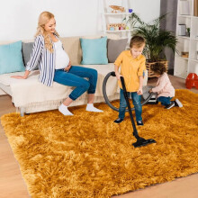 (Yellow, 160 x 230 cm (5ft 4" x 7ft 8")) Non Slip Shaggy Outdoor Large Area Rug Runner Mats