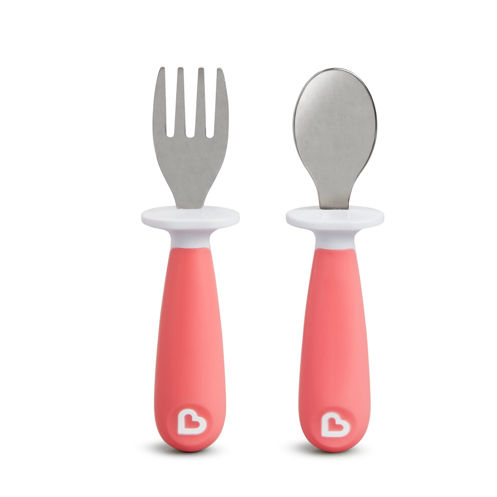 MunchkinA RaiseA Toddler Fork and Spoon Utensil Set, 2 Pack, Bright Pink