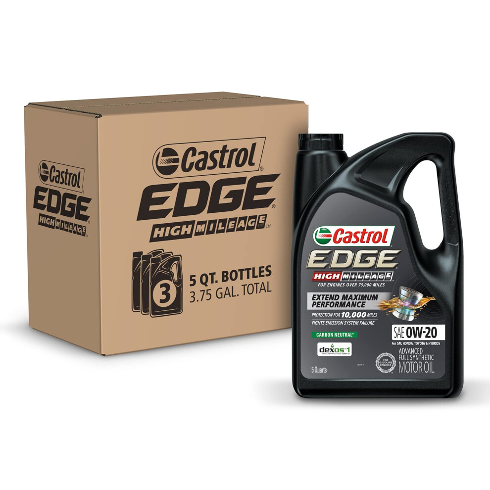 castrol Edge High Mileage 0W-20 Advanced Full Synthetic Motor Oil, 5 Quart (Pack of 3)