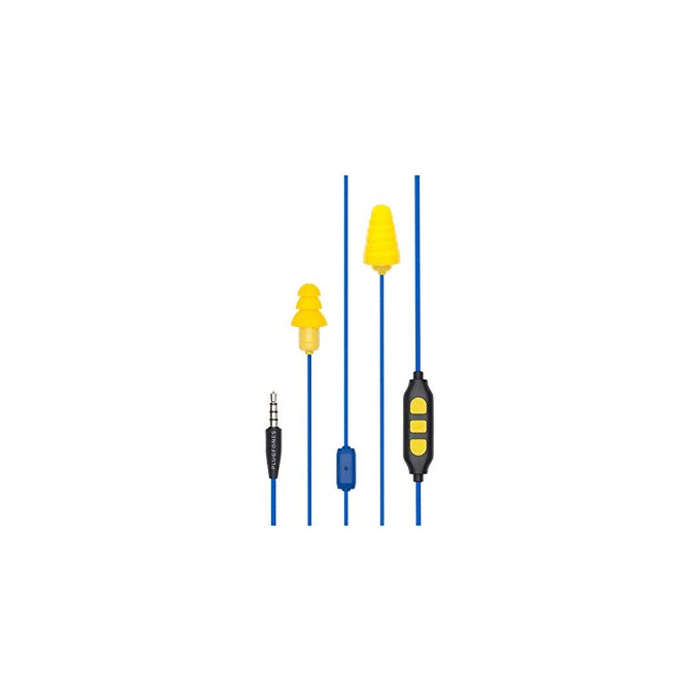 Plugfones Guardian Plus In-Ear Earplug Earbud Hybrid - Noise Reduction In-Ear Headphones With Noise Isolating Mic And Controls (Yellow & Blue) 852837007130