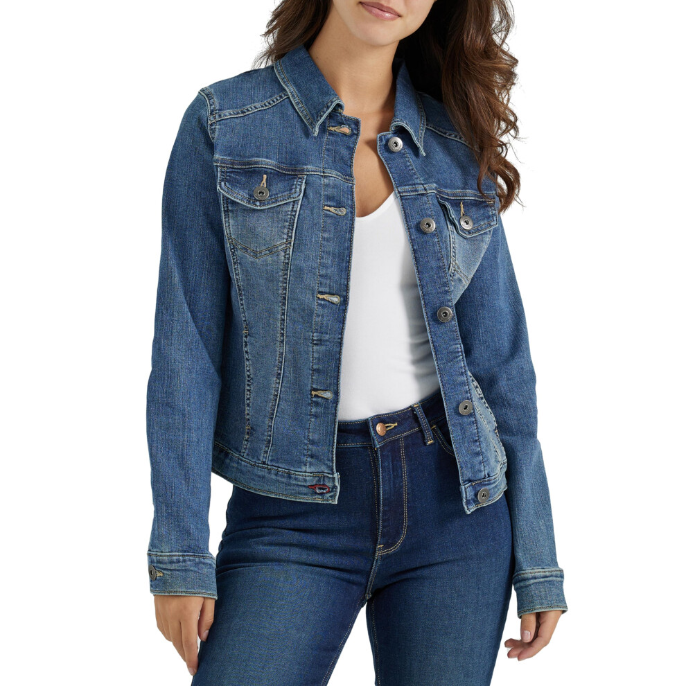 New Wrangler Women's Authentics Stretch Denim Jacket, X-Large Blue Zfwj1a8