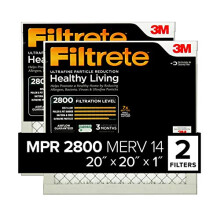 Filtrete 20x20x1 Air Filter MPR 2800 MERV 14 Healthy Living Ultrafine Particle Reduction 3-Month Pleated 1-Inch Air Filters 2 Filters