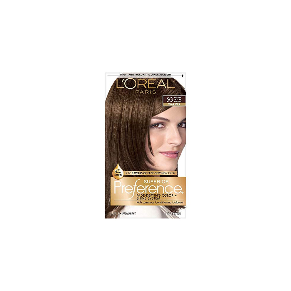 LOreal Paris Superior Preference Fade-Defying + Shine Permanent Hair Color, 5G Medium Golden Brown, Pack of 1, Hair Dye