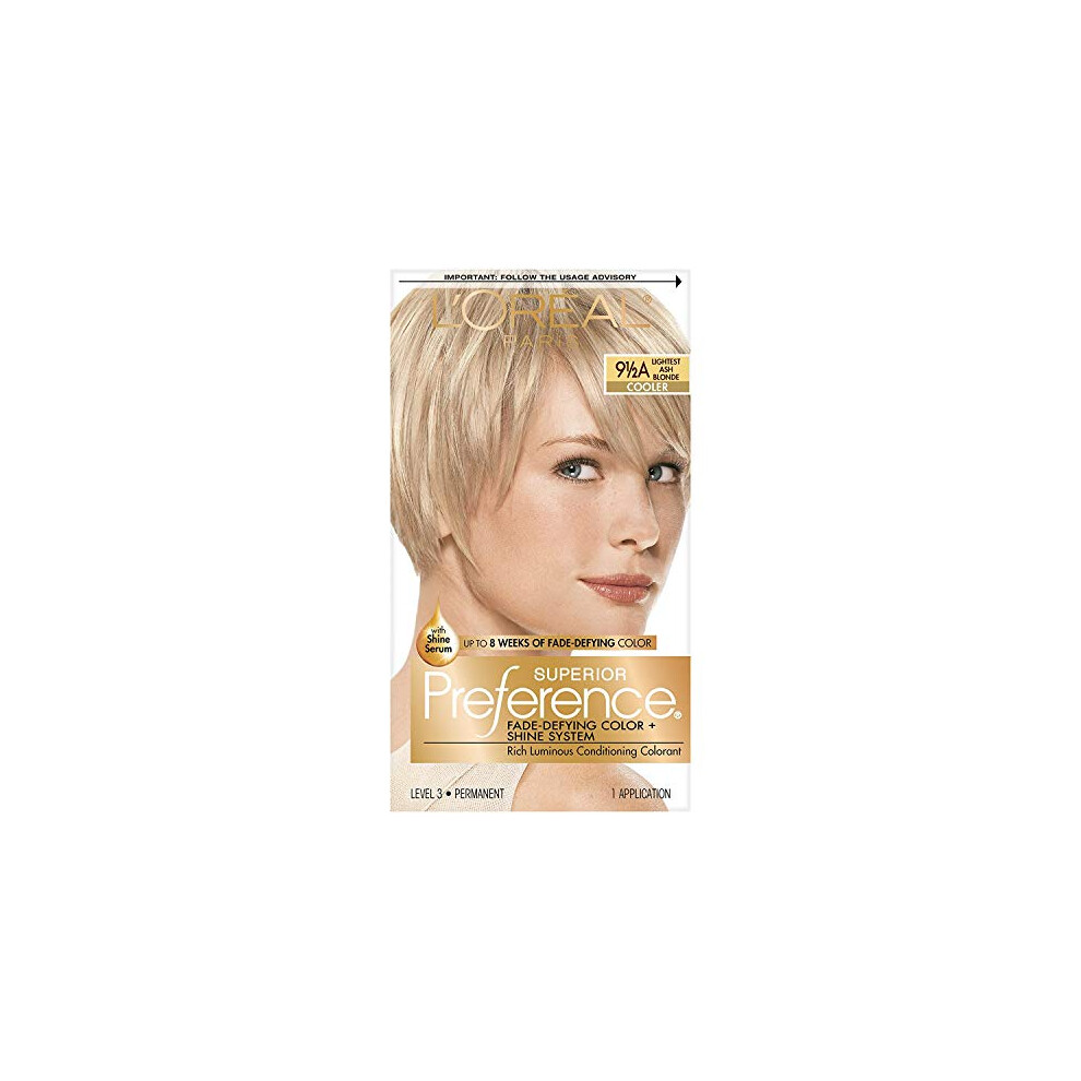 LOreal Paris Superior Preference Fade-Defying + Shine Permanent Hair Color, 9.5A Lightest Ash Blonde, Hair Dye, 3 Count (Pack of 1)