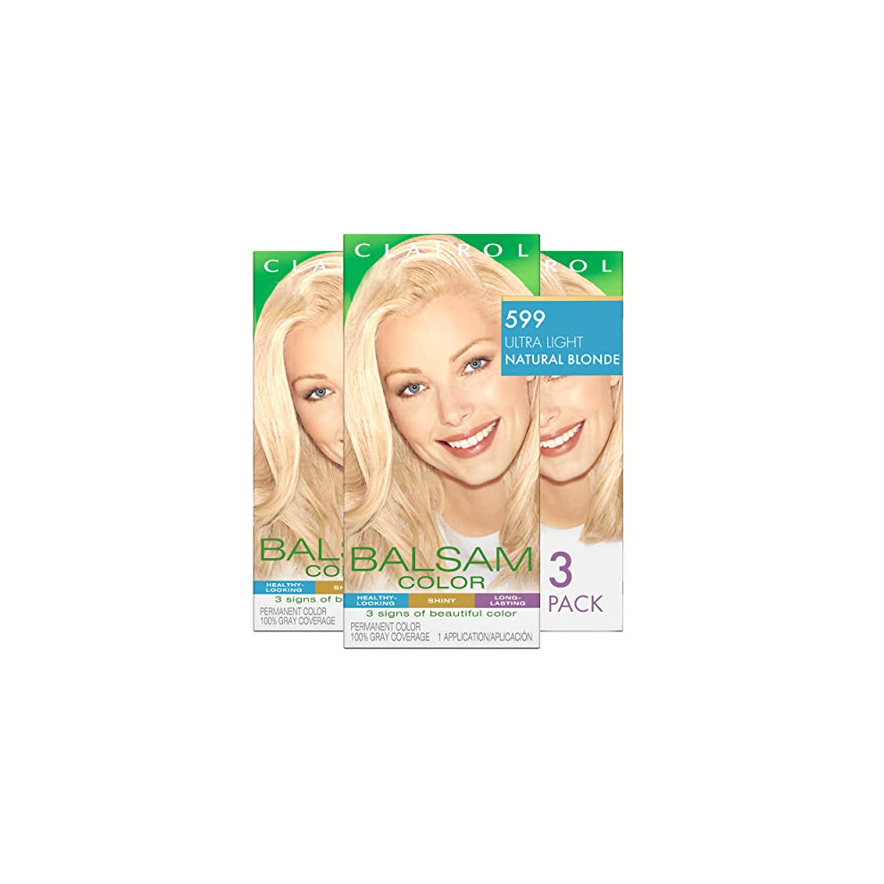 Clairol Balsam Permanent Hair Dye, 599 Ultra Light Natural Blonde Hair Color, 3 Count