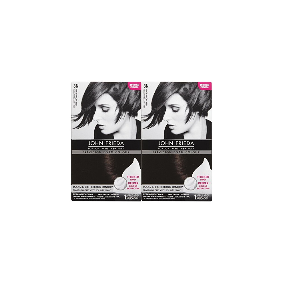 John Frieda Precision Foam Hair Colour, Deep Brown Black 3N, 2 pk