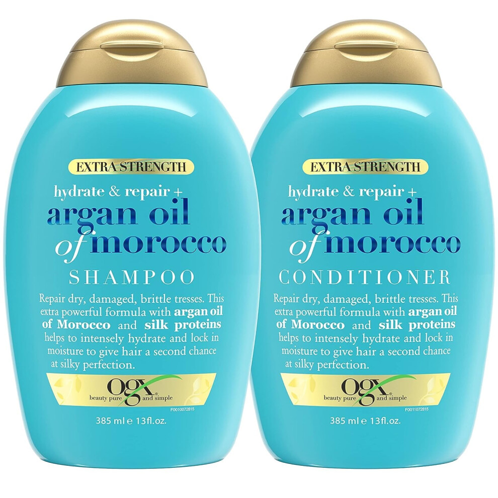 OGX Extra Strength Hydrate & Repair + Argan Oil of Morocco Shampoo & Conditioner Set, 13 Fl Oz (Pack of 2)