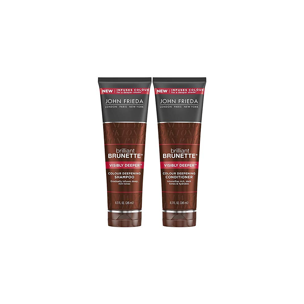 John Frieda Brilliant Brunette Visibly Deeper Bundle: Color Deepening Shampoo & Conditioner, 8.3 Ounce Each