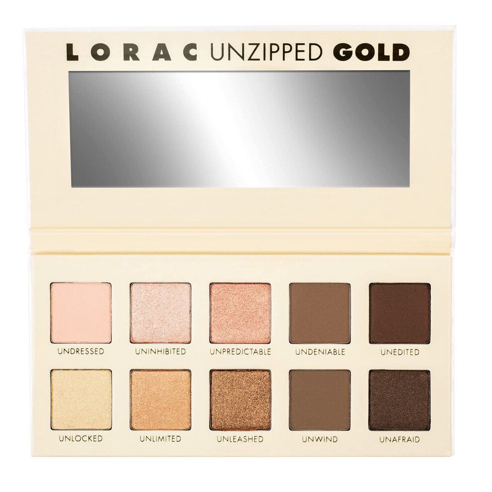 LORAc Unzipped Matte & glitter Eyeshadow Palette, gold  cruelty Free, gluten Free, Vegan